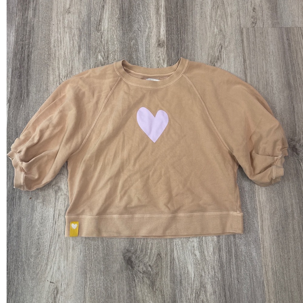 Kerri Rosenthal Lulu Sweatshirt XS Tan Beige Heart Graphic Sweatshirt Women